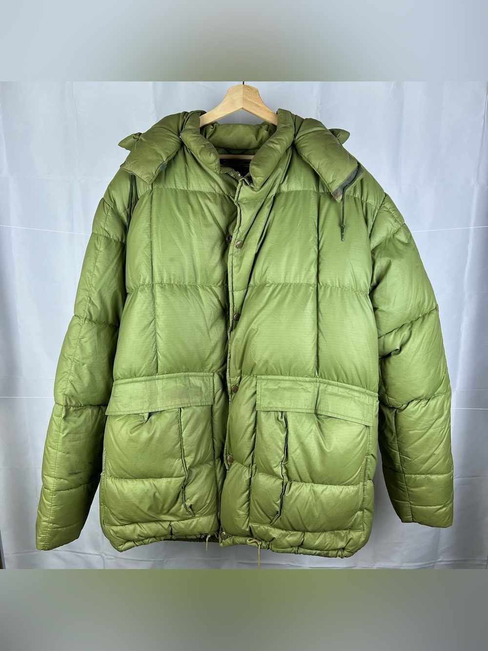 Vintage Eddie Bauer Kara Koram Jacket XL Green Puffer Parka Hooded Goose Down